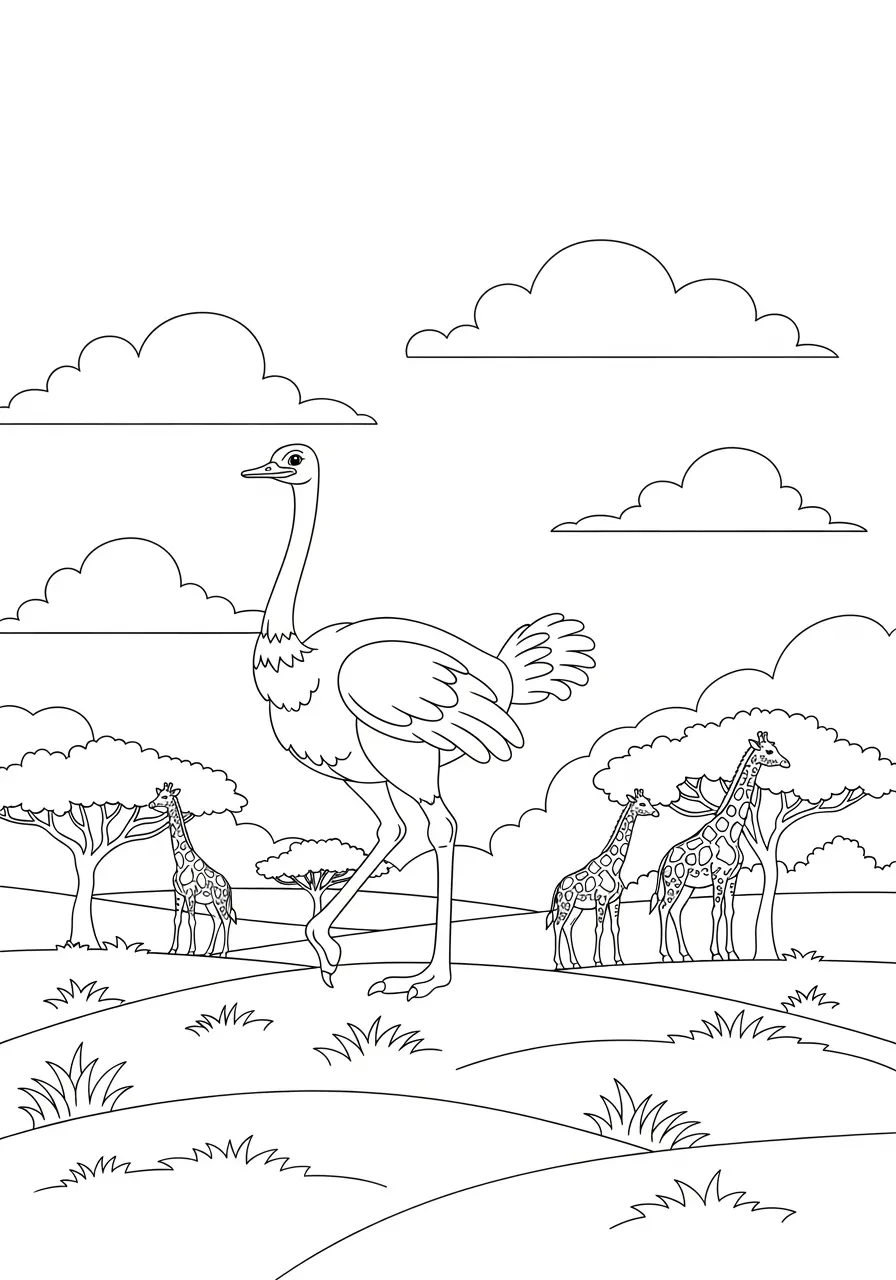 African Plains Ostrich Coloring Page