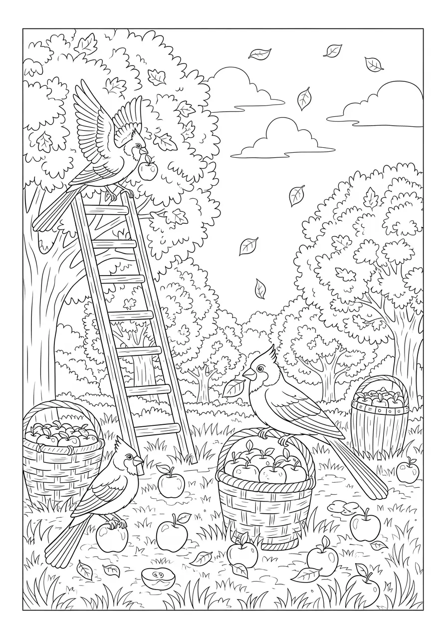 Apple Orchard Cardinal Coloring Page