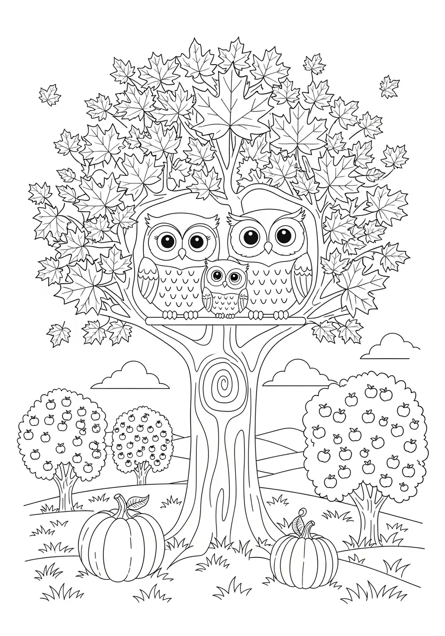 Autumn Owl Coloring Page