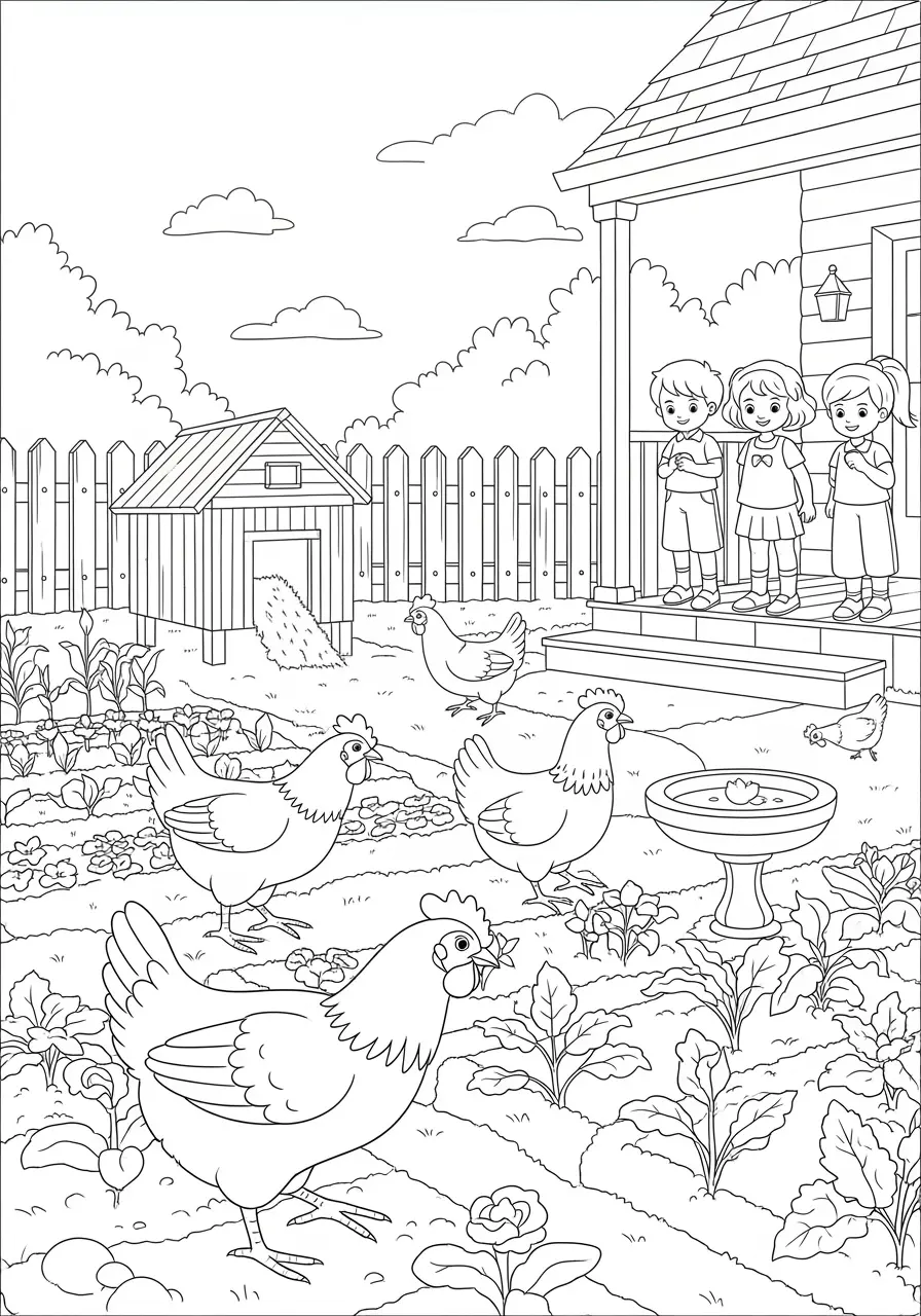 Backyard Flock Chicken Coloring Page