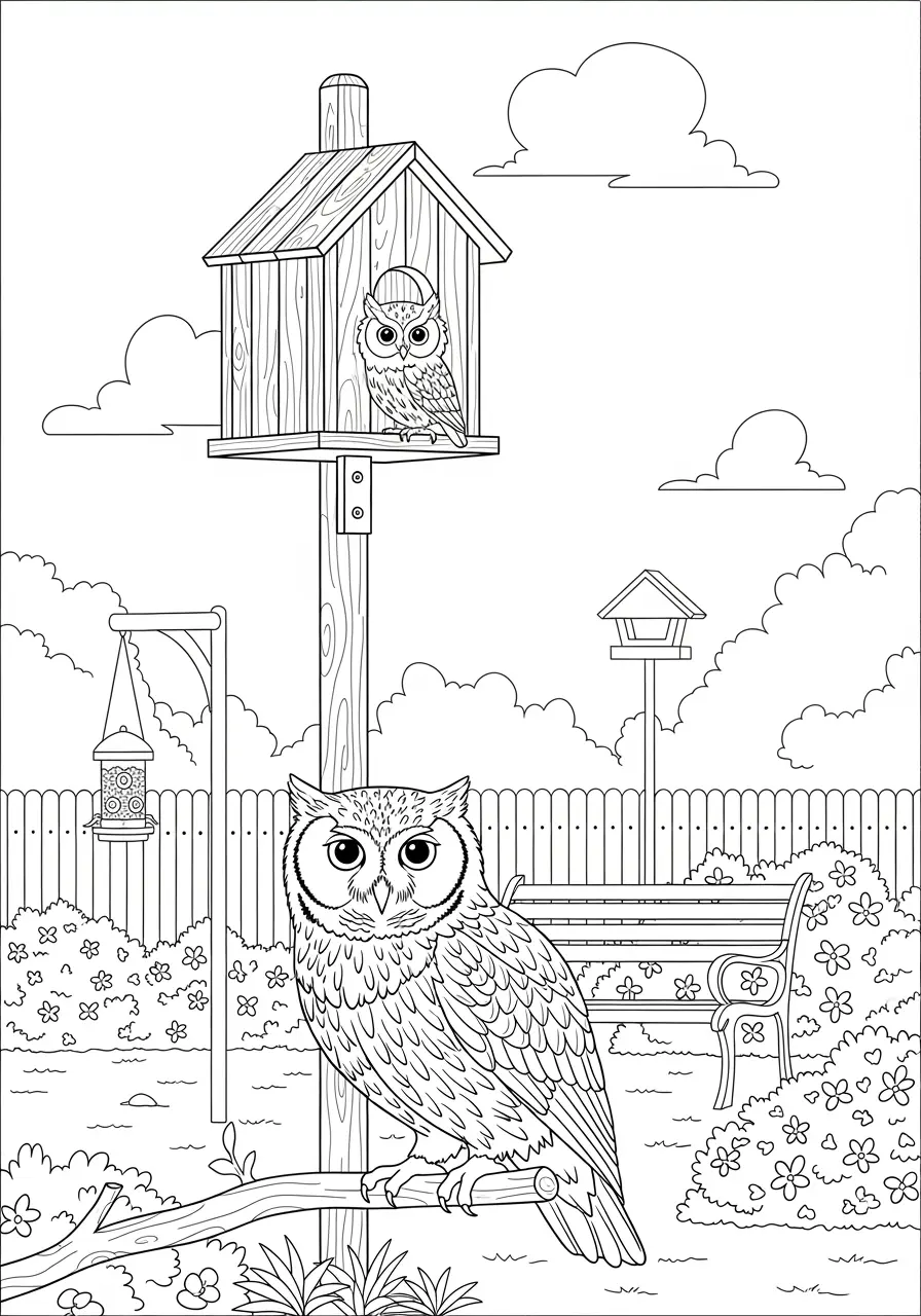 Backyard Owl Coloring Page