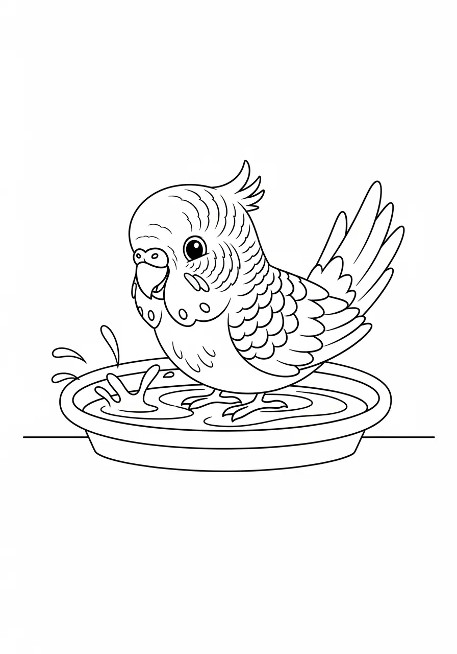 Bathing Parakeet Coloring Page