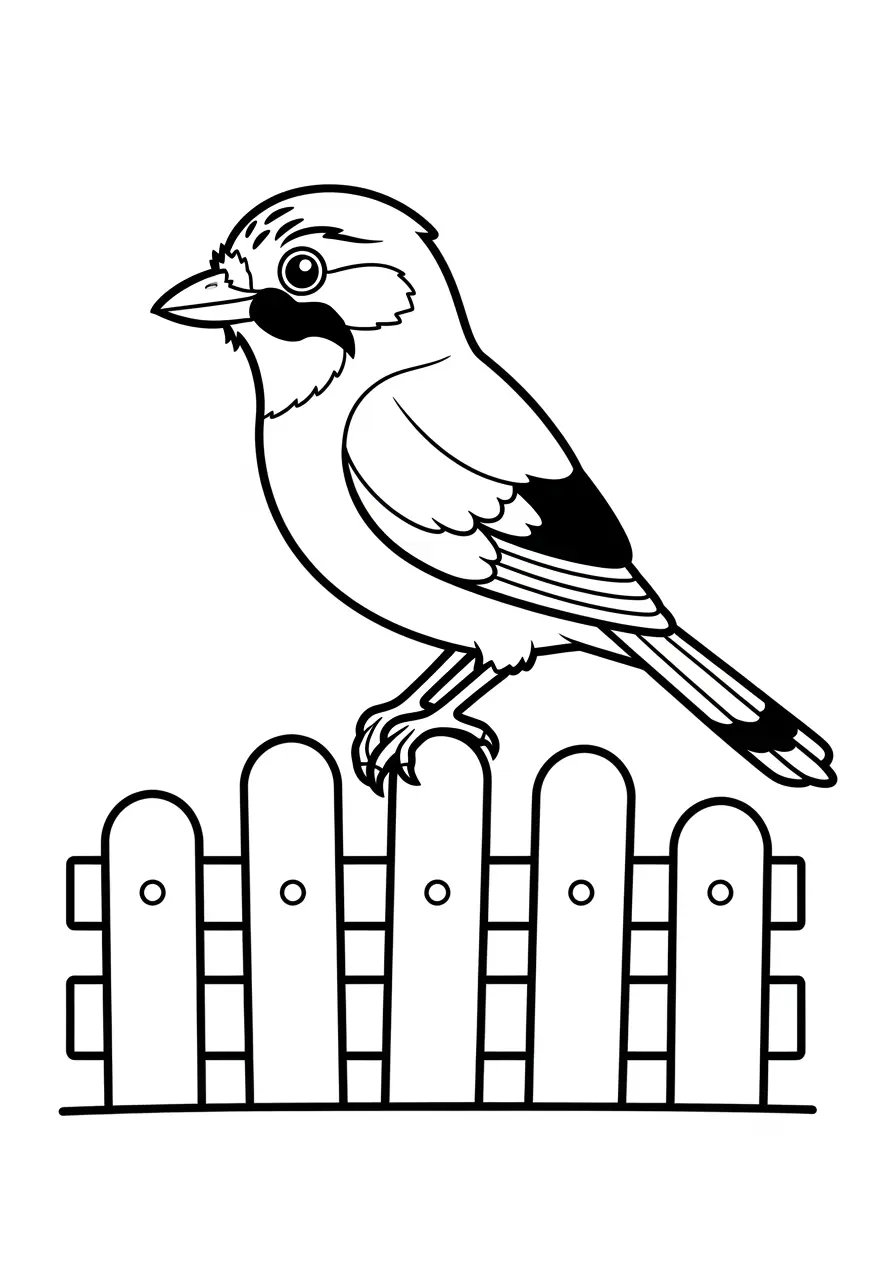 Blue Jay Coloring Page on Fence