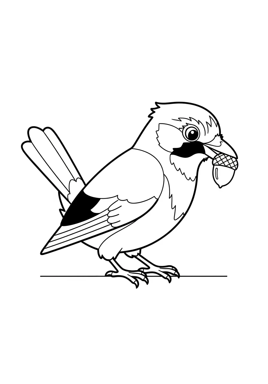 Blue Jay Coloring Page with Acorns