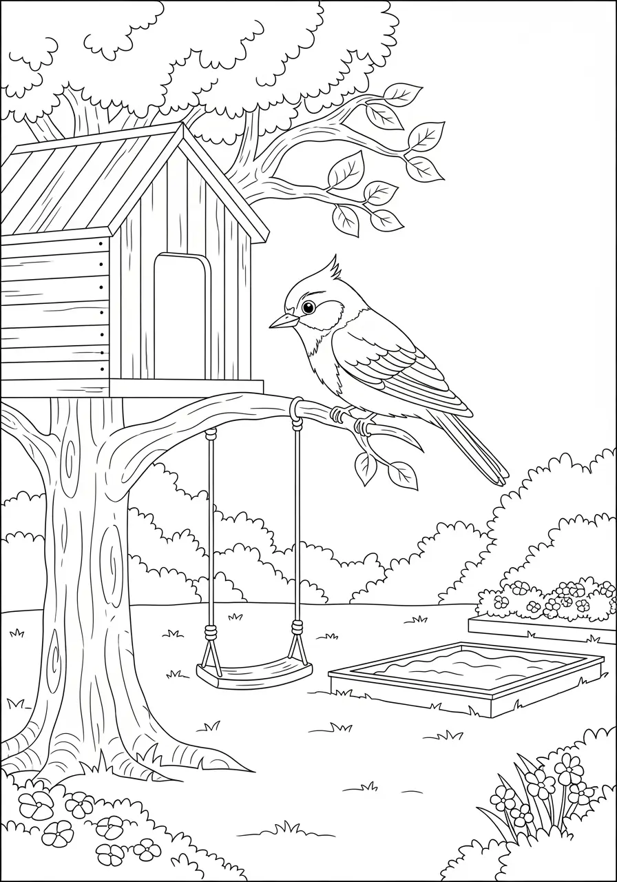 Bluebird Tree House Coloring Page