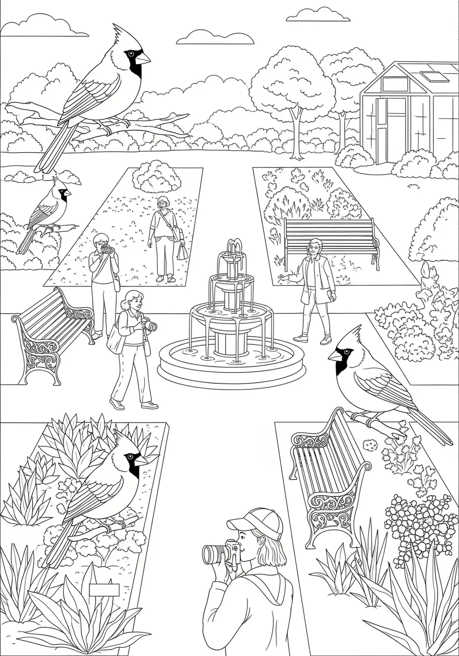 Botanical Garden Cardinal Coloring Page