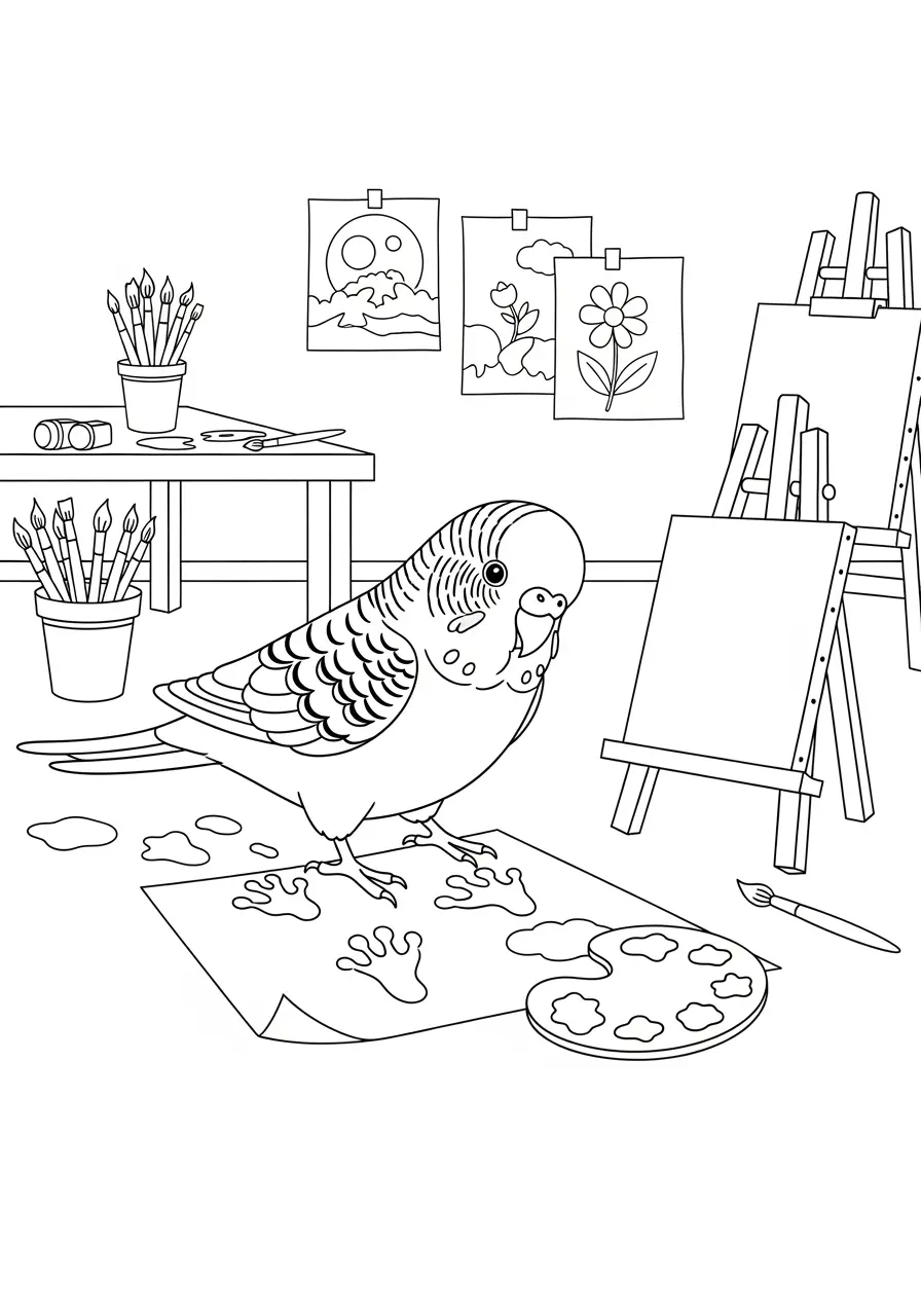 Budgie Art Studio Coloring Page