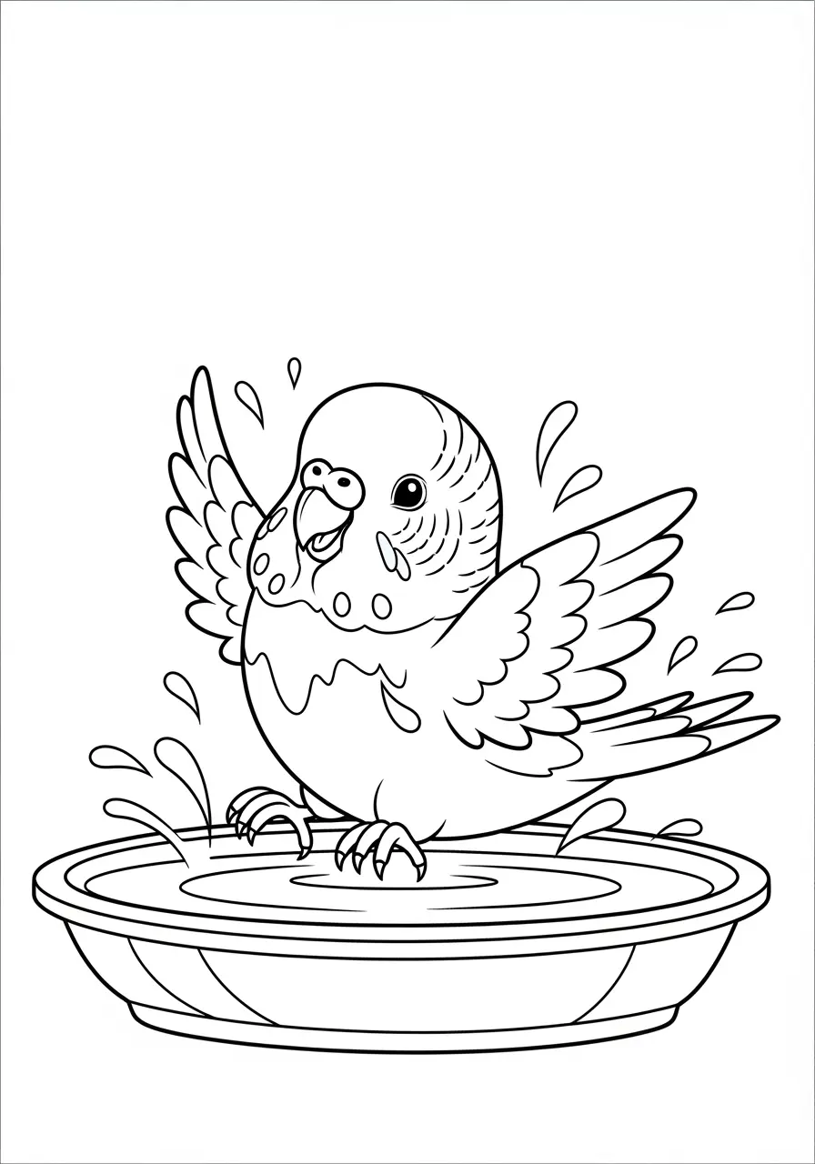 Budgie Bath Time Coloring Page