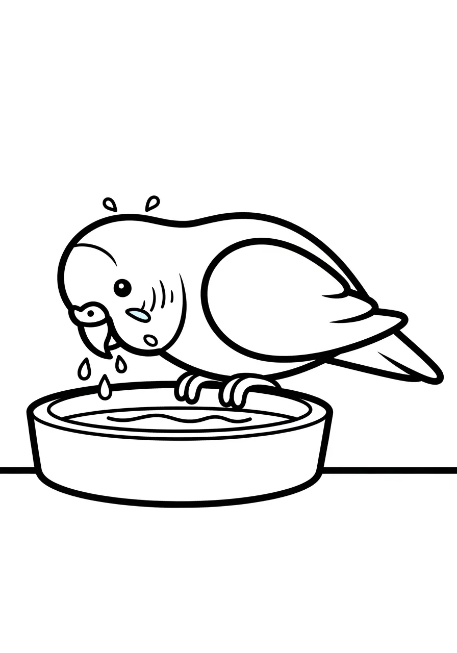 Budgie Drinking Water Coloring Page