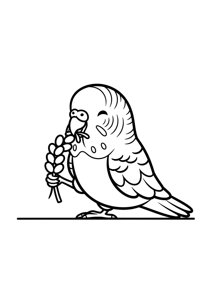Budgie Eating Seeds Coloring Page