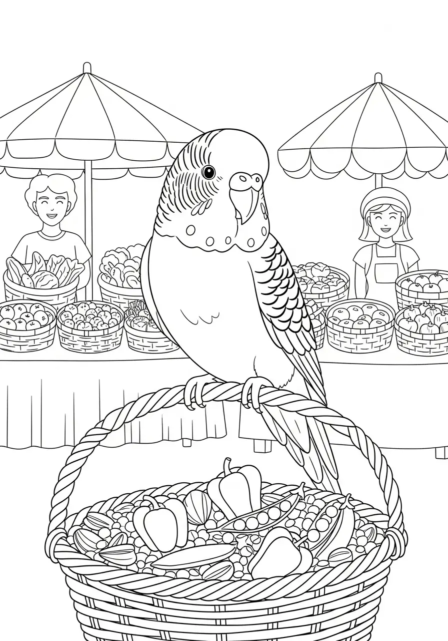 Budgie Farmers Market Coloring Page