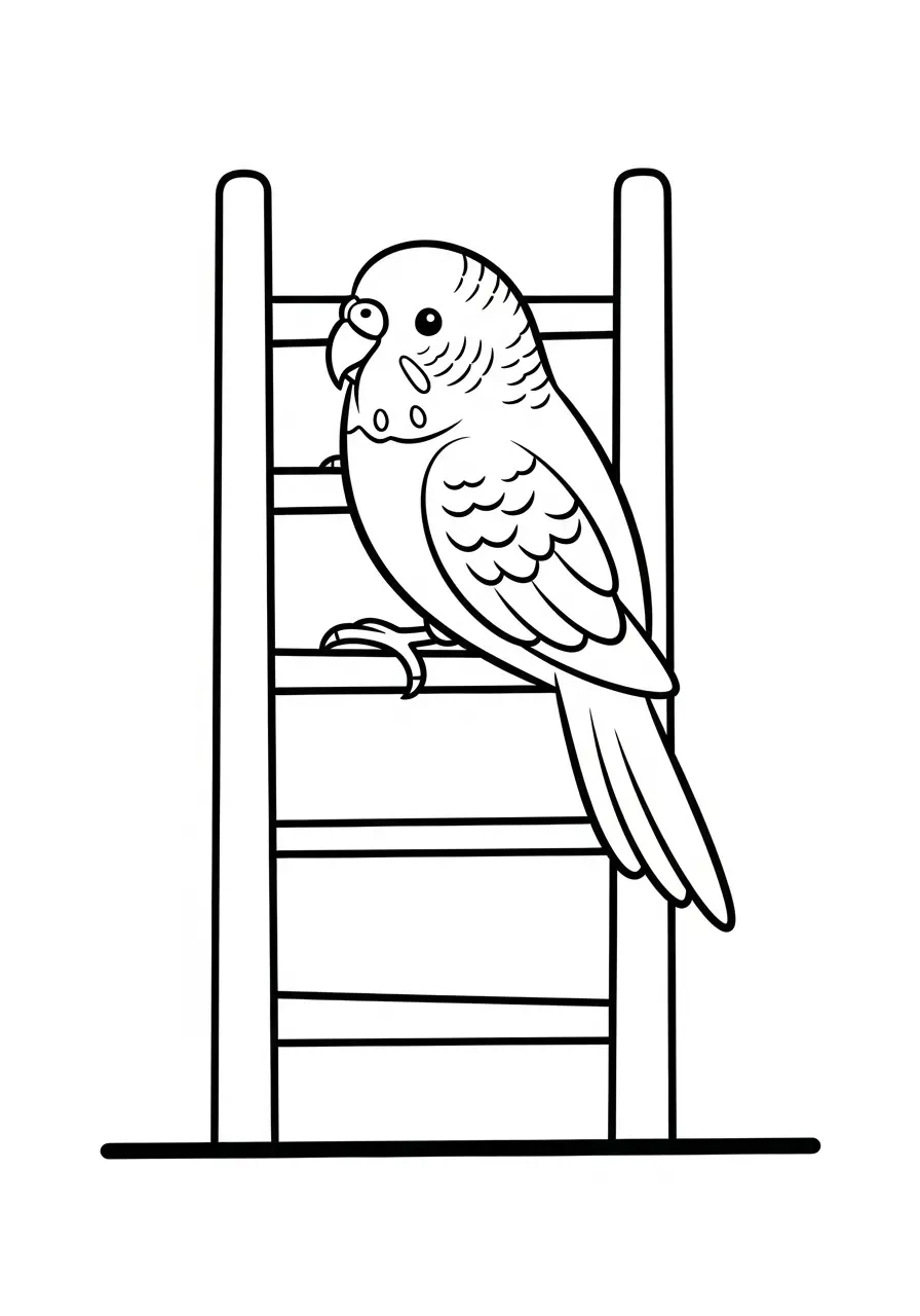 Budgie Ladder Climbing Coloring Page