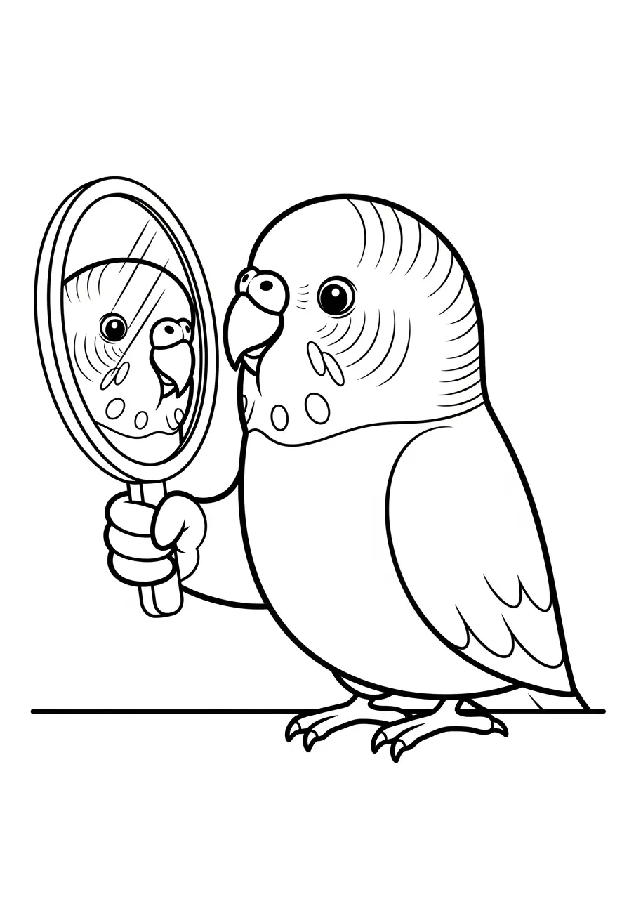 Budgie Mirror Play Coloring Page