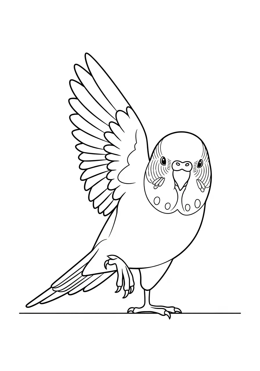 Budgie Stretching Wings Coloring Page