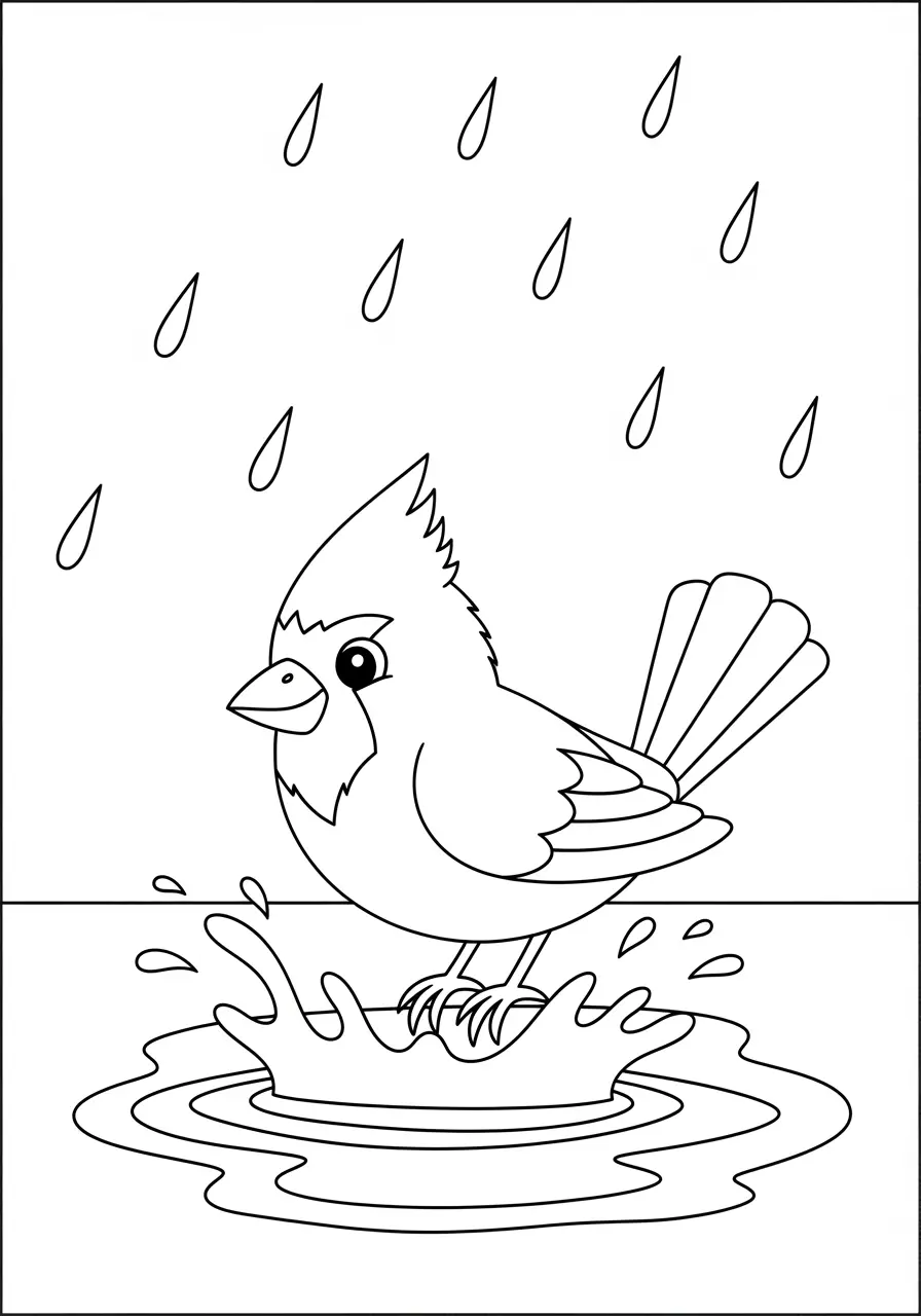 Cardinal in Rain Coloring Page