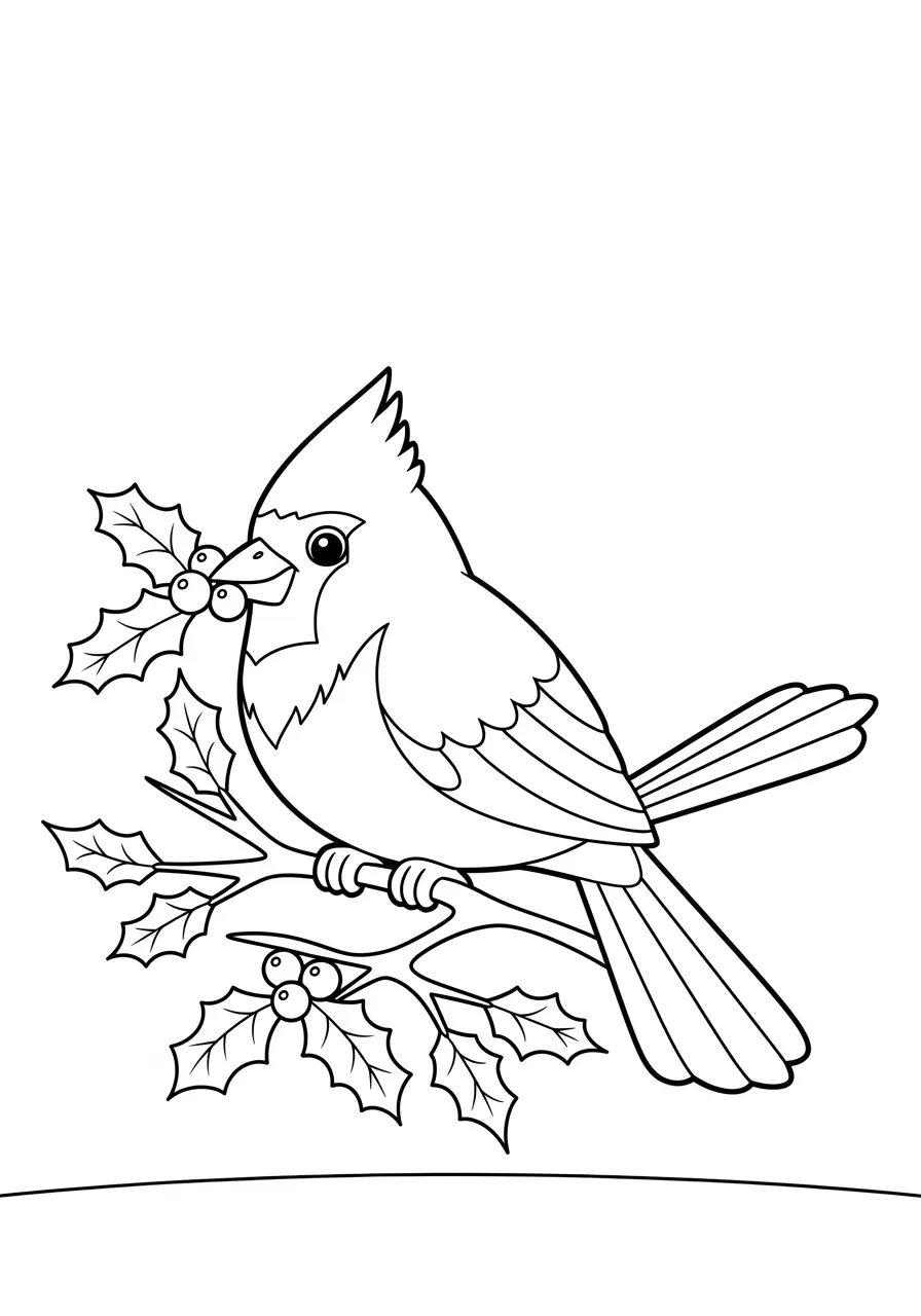 Cardinal with Berries Coloring Page