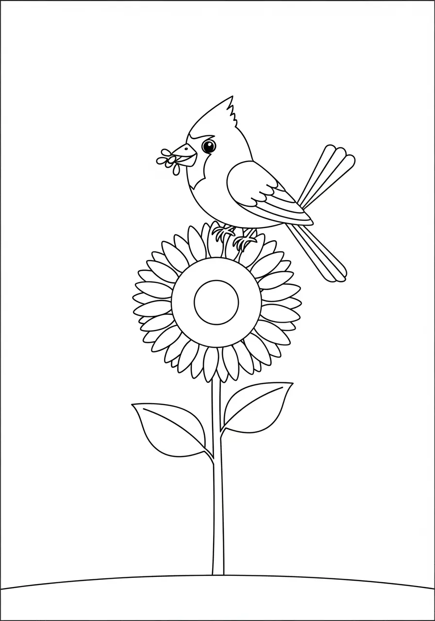 Cardinal with Sunflower Coloring Page