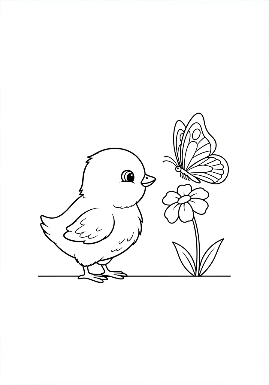 Chick Butterfly Friend Coloring Page