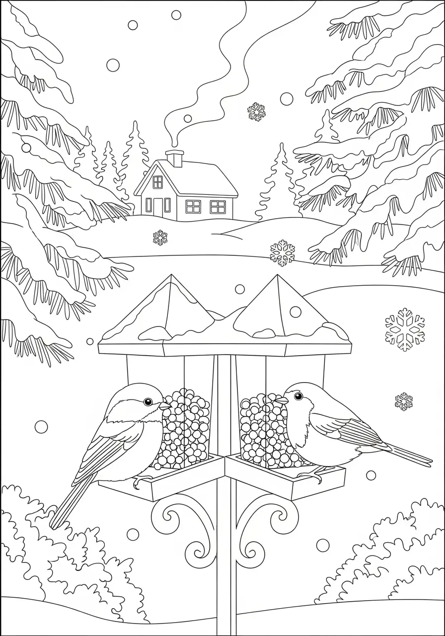 Chickadee and Cardinal Coloring Page