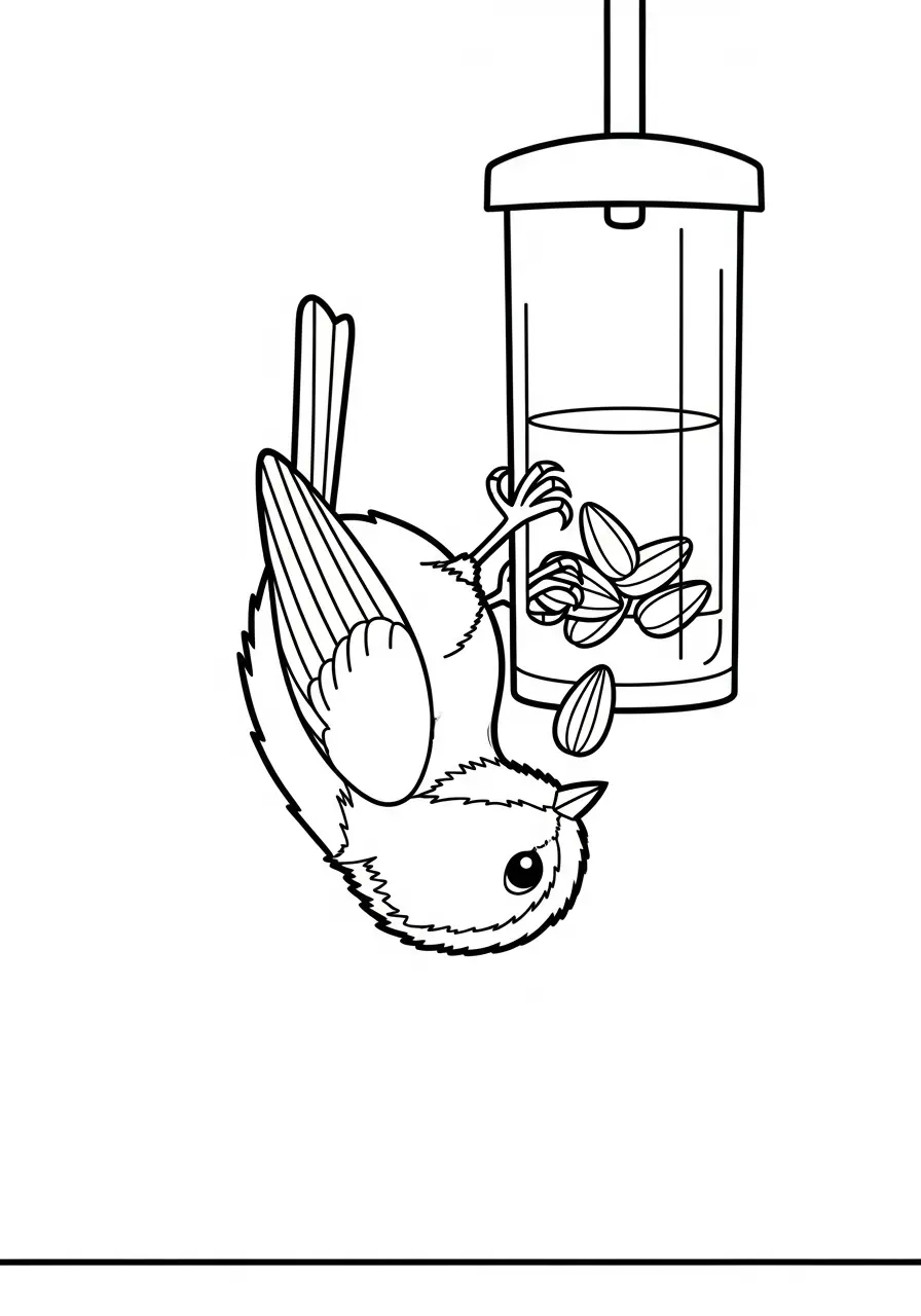 Chickadee at Feeder Coloring Page