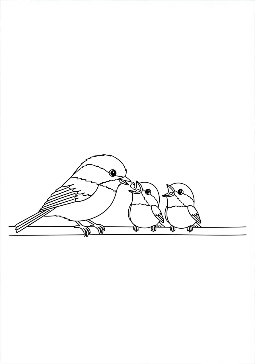 Chickadee Family Coloring Page