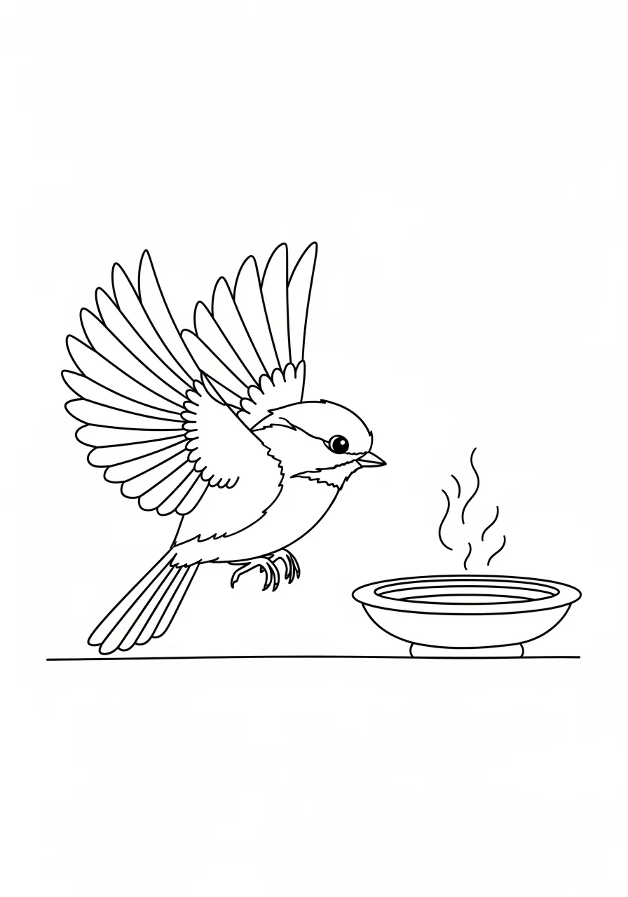 Chickadee in Flight Coloring Page