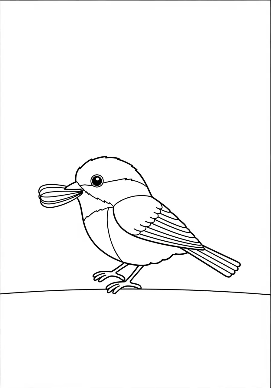 Chickadee with Sunflower Coloring Page