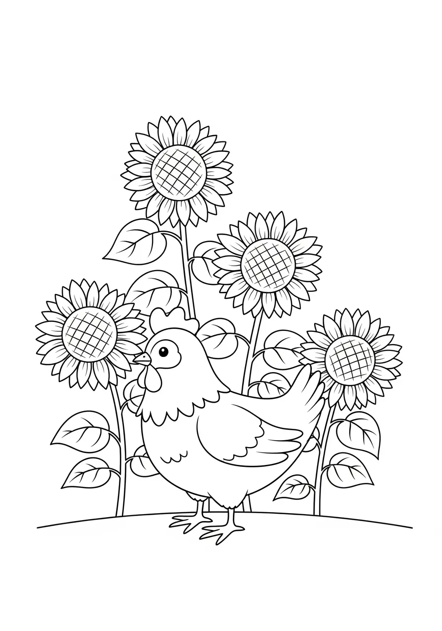 Chicken Flower Garden Coloring Page