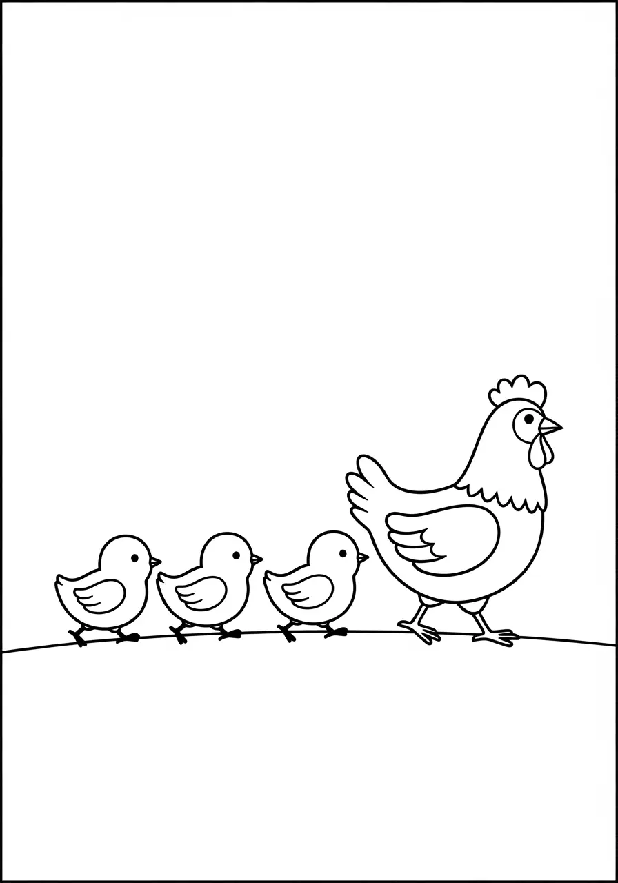 Chicks Following Mom Coloring Page