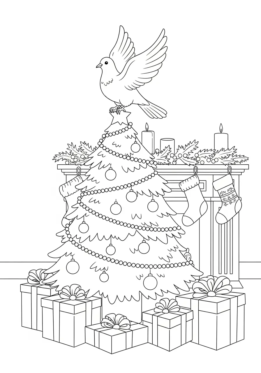 Christmas Dove Coloring Page