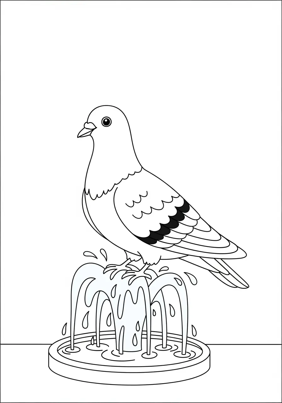 City Fountain Pigeon Coloring Page