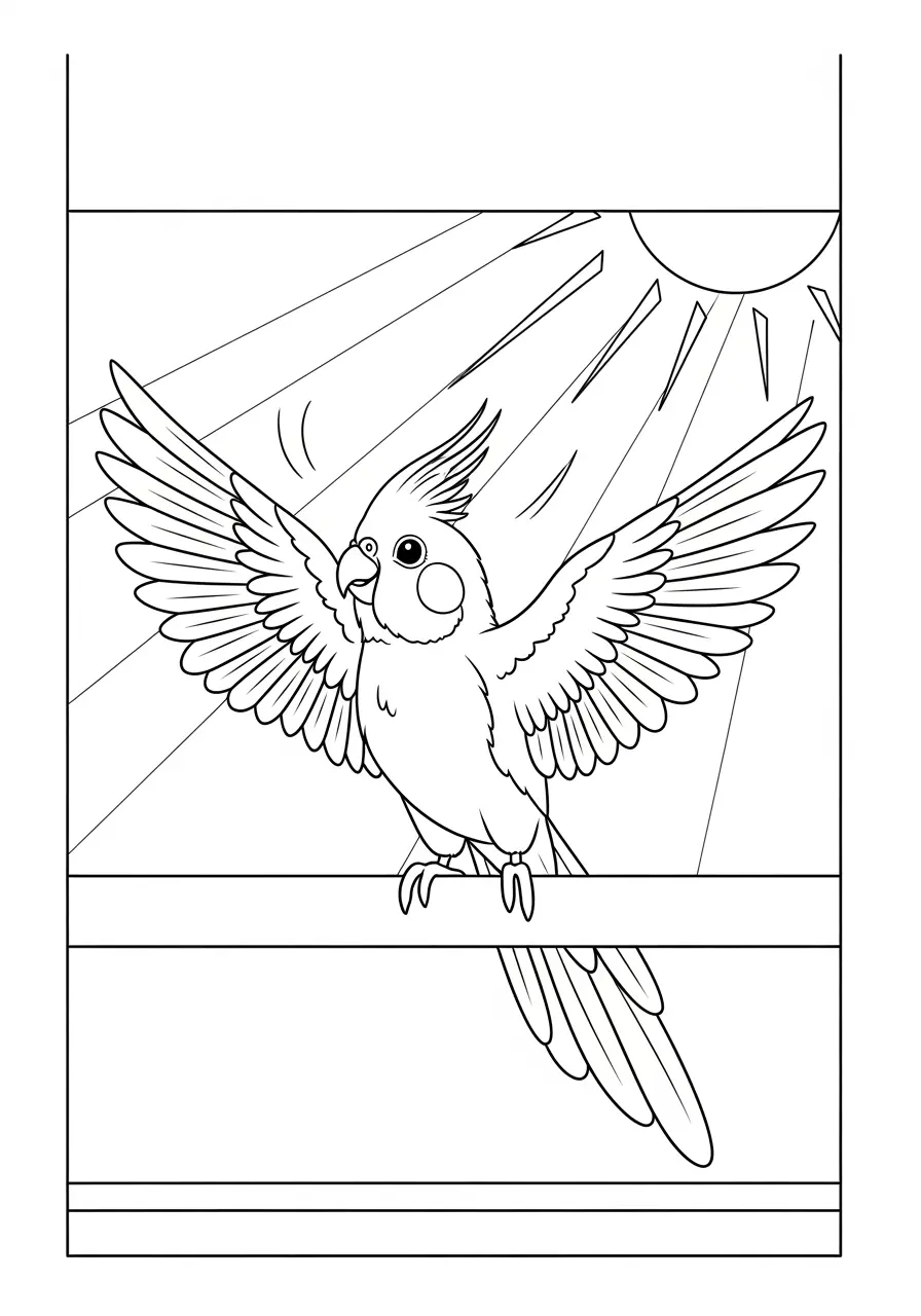 Cockatiel in Sunshine Coloring Page