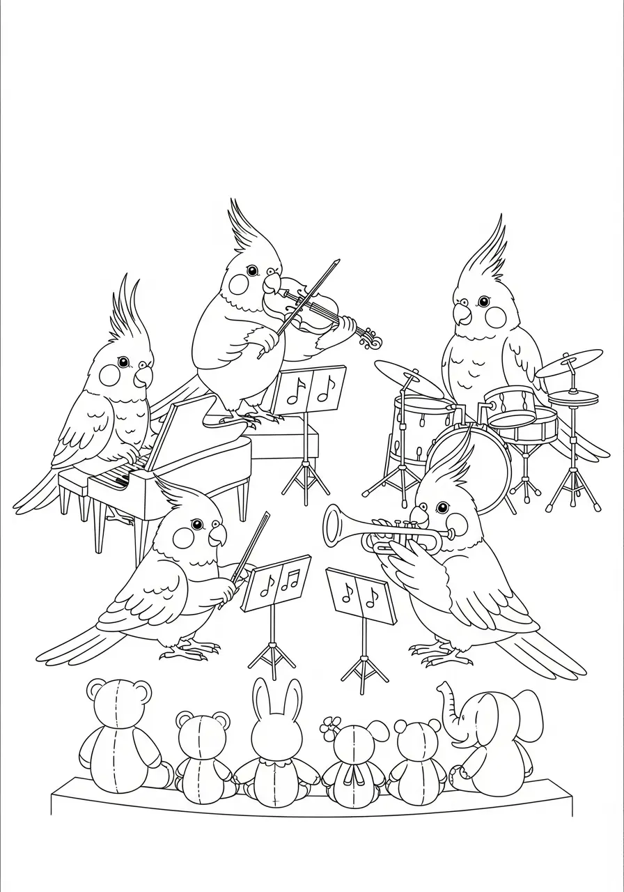 Cockatiel Music Concert Coloring Page