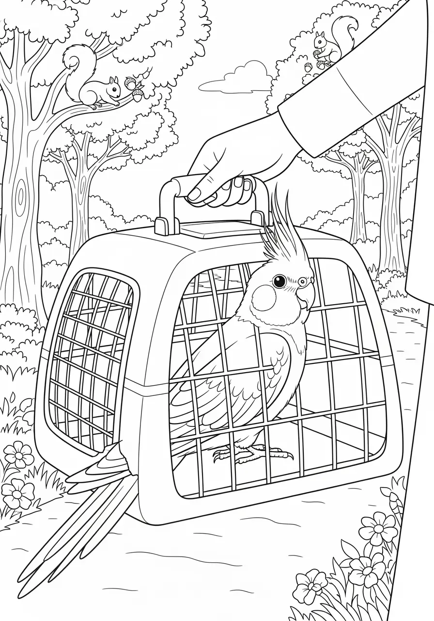 Cockatiel Nature Walk Coloring Page