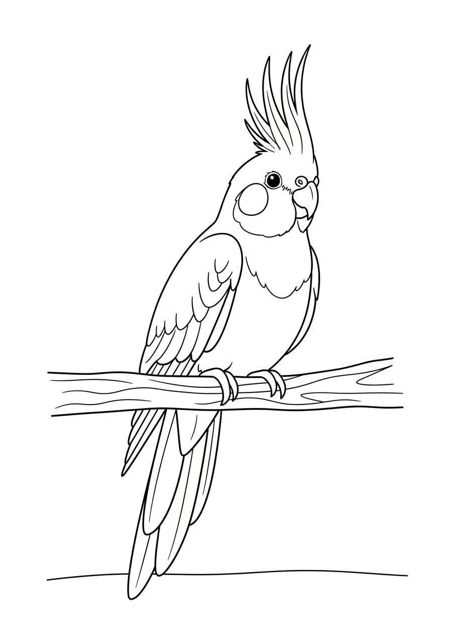 Cockatiel on Branch Coloring Page