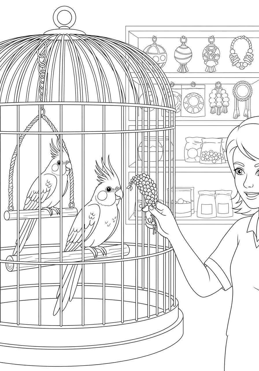 Cockatiel Pet Store Coloring Page