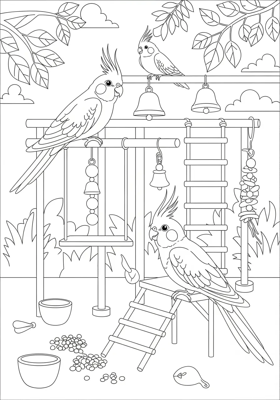 Cockatiel Playground Coloring Page