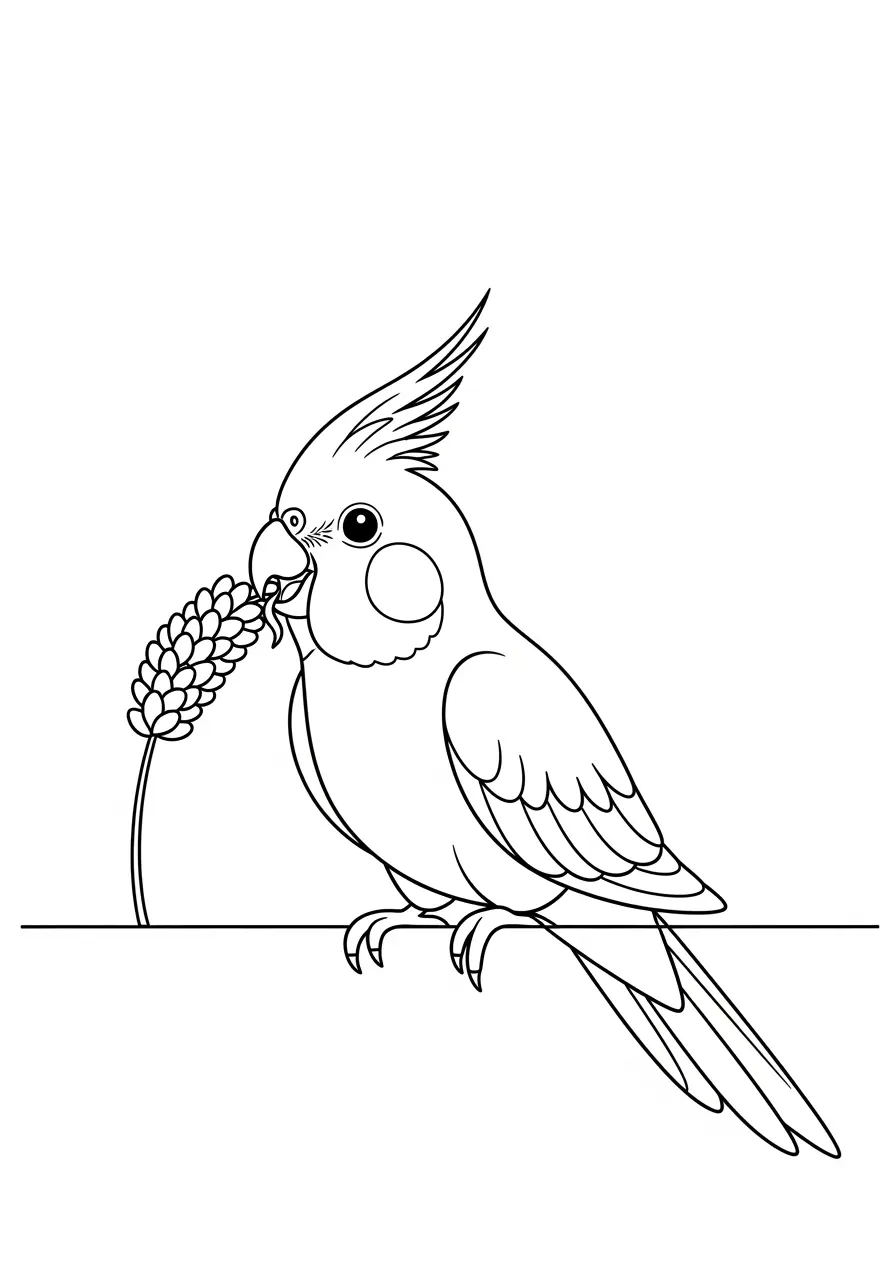 Cockatiel with Millet Coloring Page
