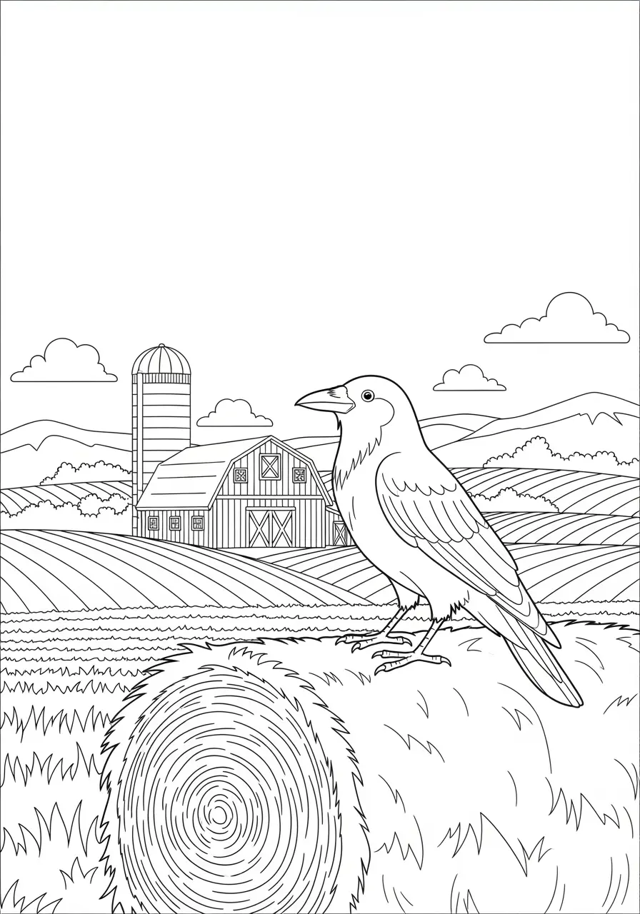 Crow Farm Field Coloring Page