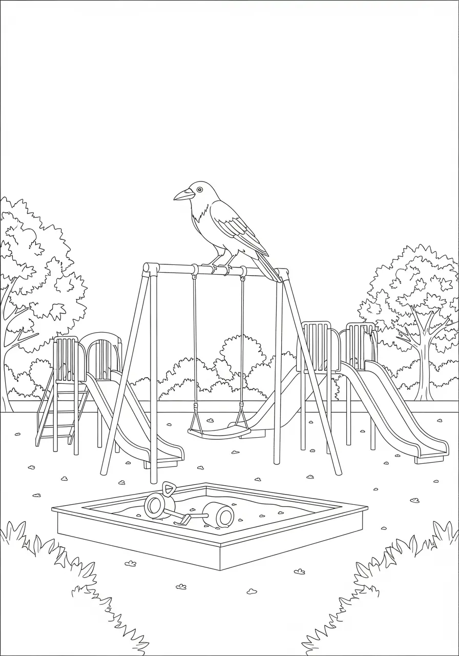 Crow Playground Adventure Coloring Page