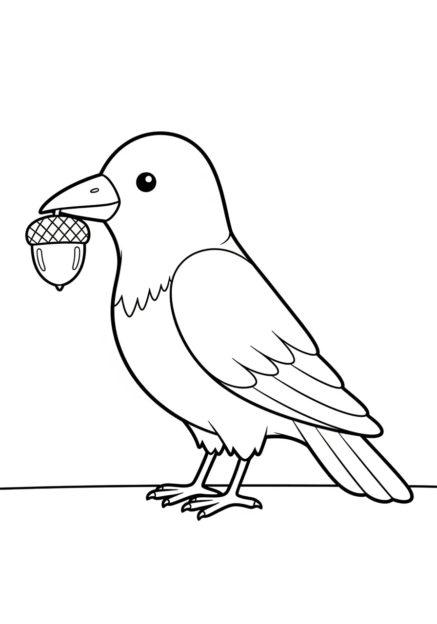 Crow with Acorn Coloring Page