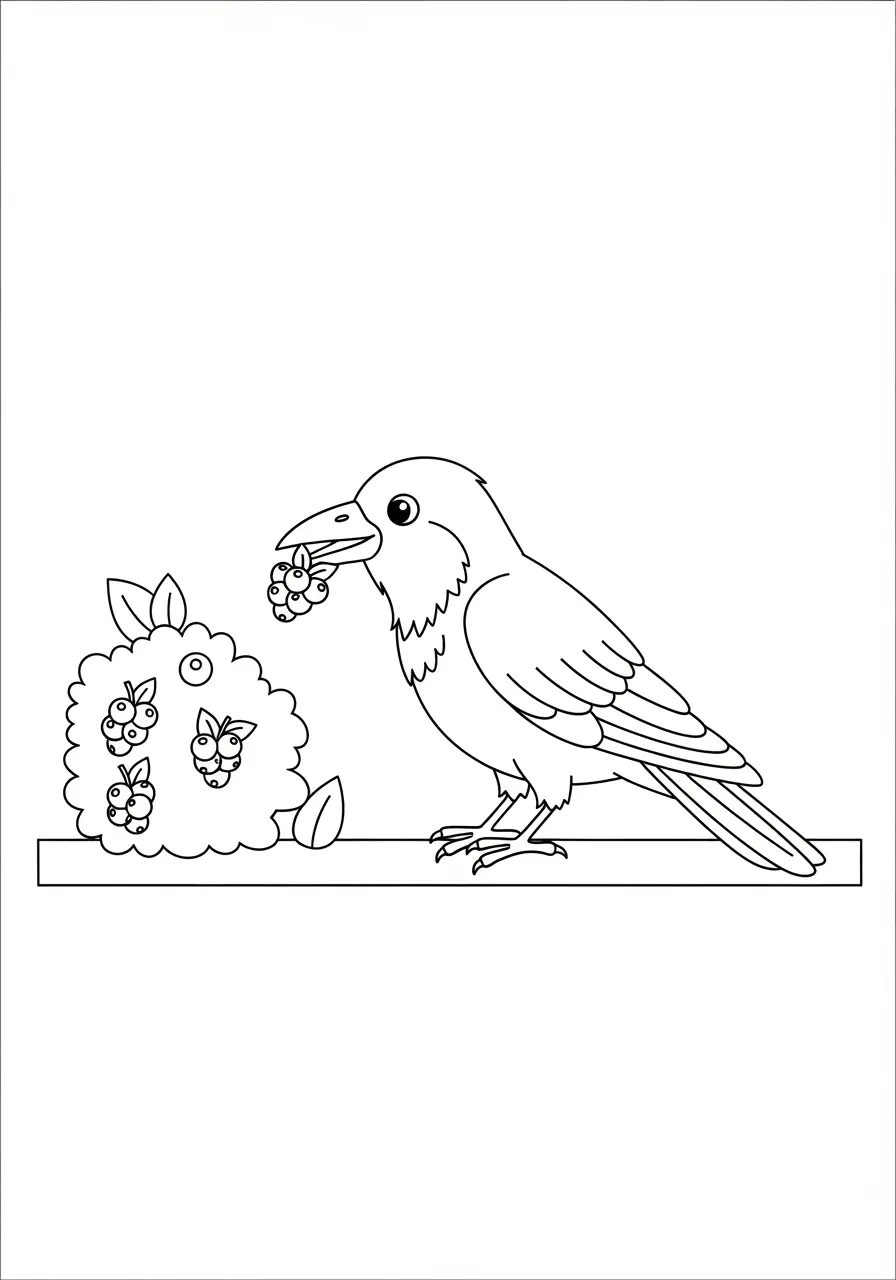 Crow with Berries Coloring Page