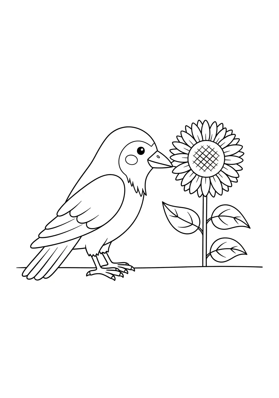 Crow with Flower Coloring Page