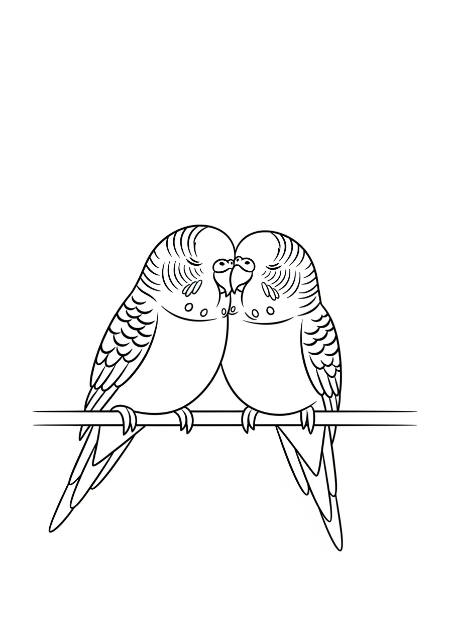 Cuddling Parakeets Coloring Page