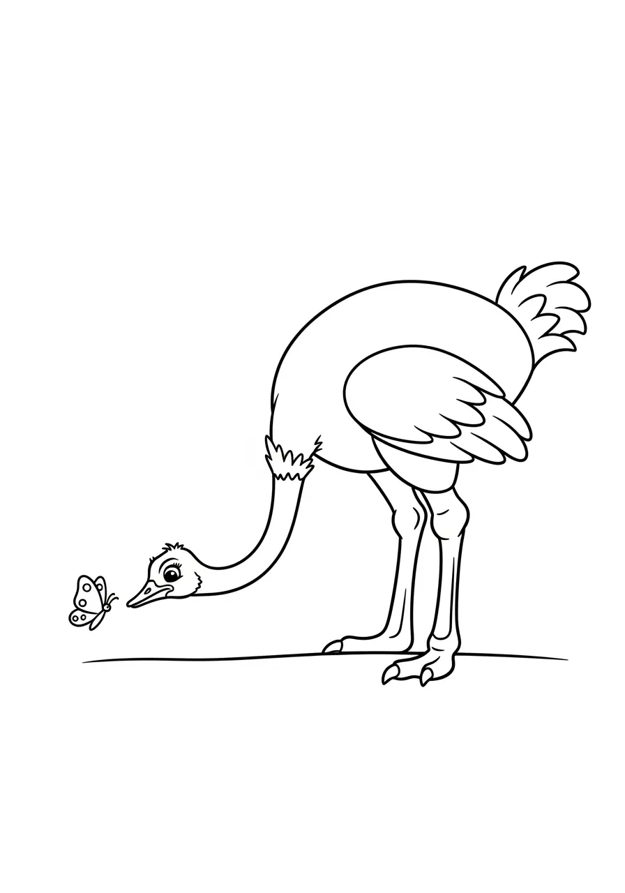Curious Ostrich Coloring Page