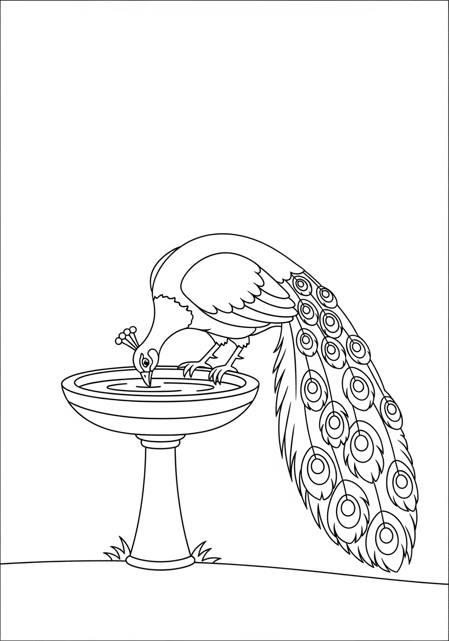 Drinking Peacock Coloring Page