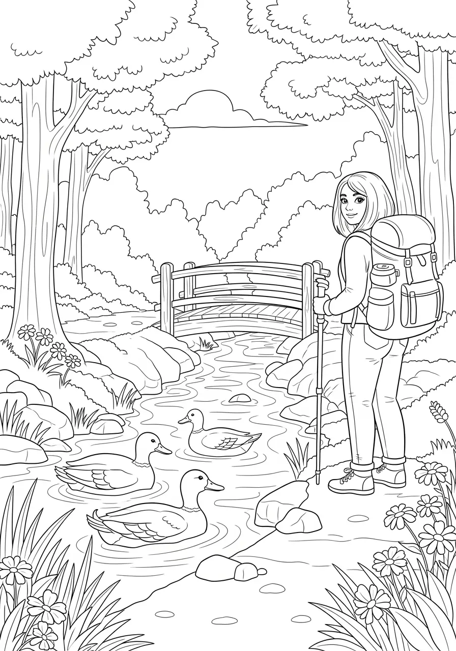 Duck Nature Trail Coloring Page