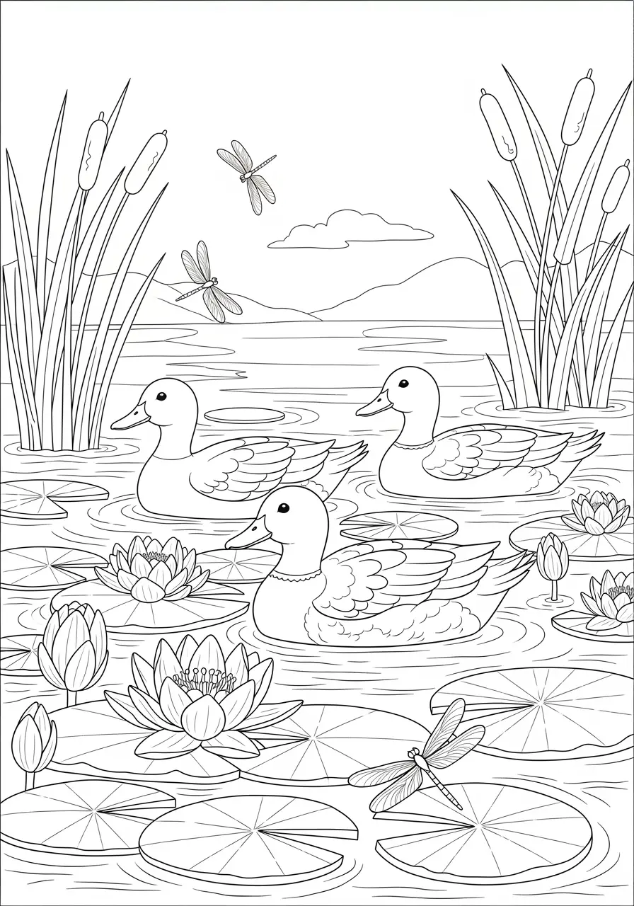 Duck Pond Paradise Coloring Page