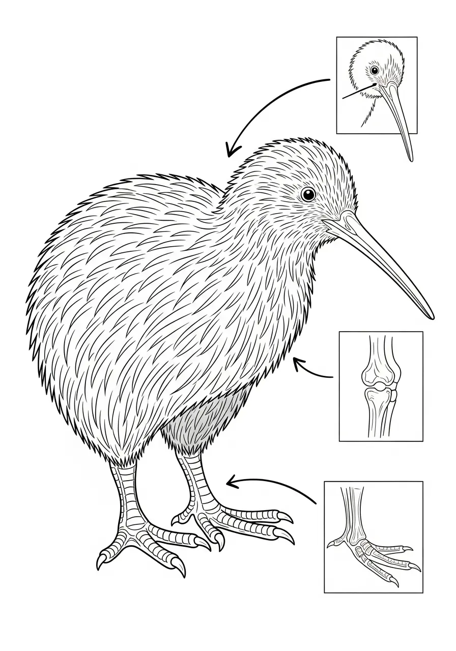 Educational Kiwi Bird Coloring Page