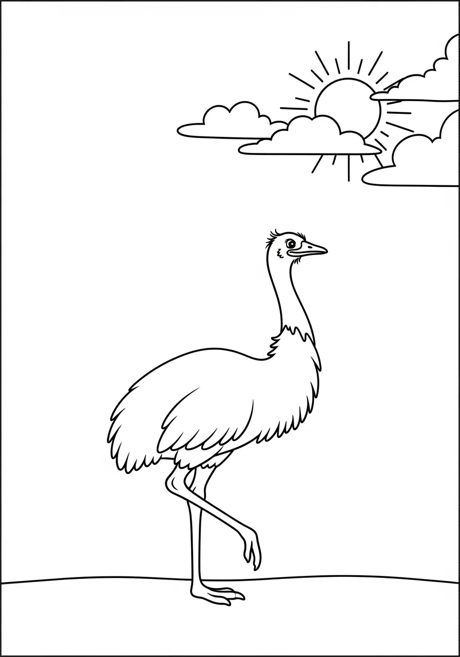 Emu at Sunrise Coloring Page